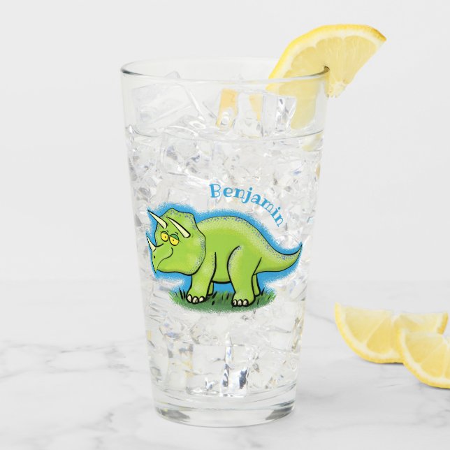 Verre Caricature de dinosaure de triceratops vert mignon (Dos glace)
