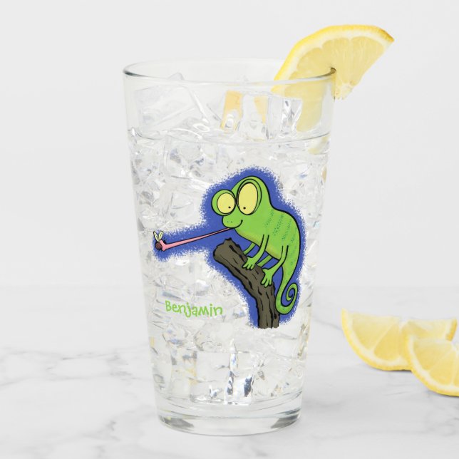 Verre Caricature de lézard de caméléon vert joyeux (Dos glace)