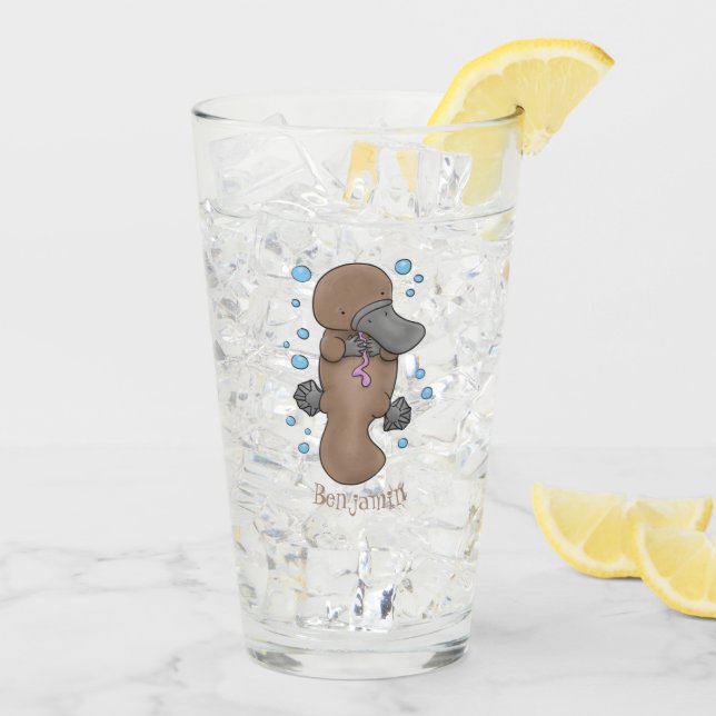Verre Caricature de platypus bébé très heureuse (Dos glace)
