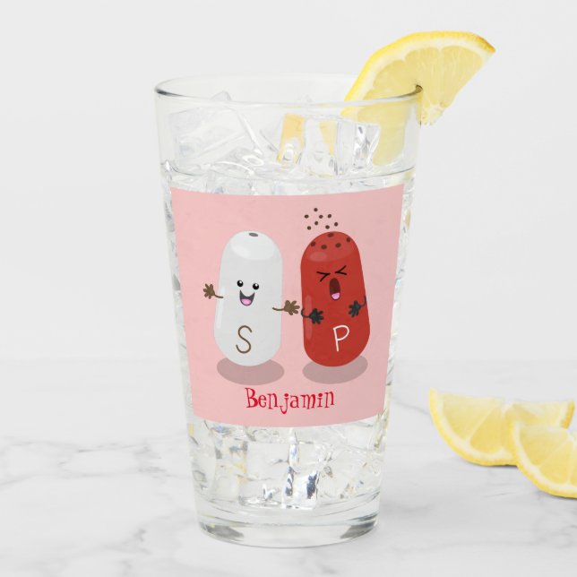 Verre Caricature de shakers de sel et de poivre de Cute  (Dos glace)