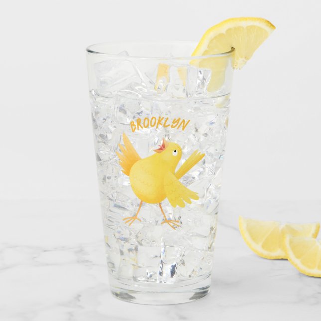 Verre Caricature d'oiseau canari jaune chantant mignon (Dos glace)