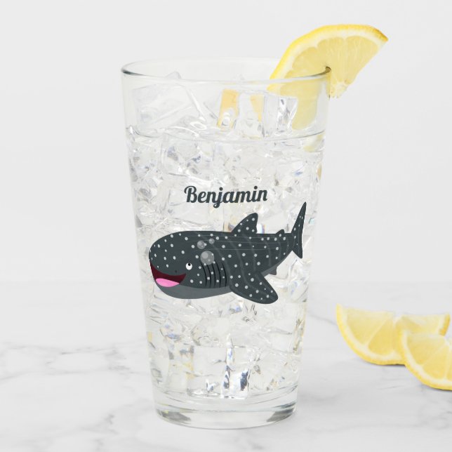 Verre Caricature joli requin baleine joyeux (Dos glace)