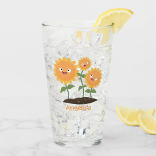 Verre Caricature joli tournesol souriant illustration