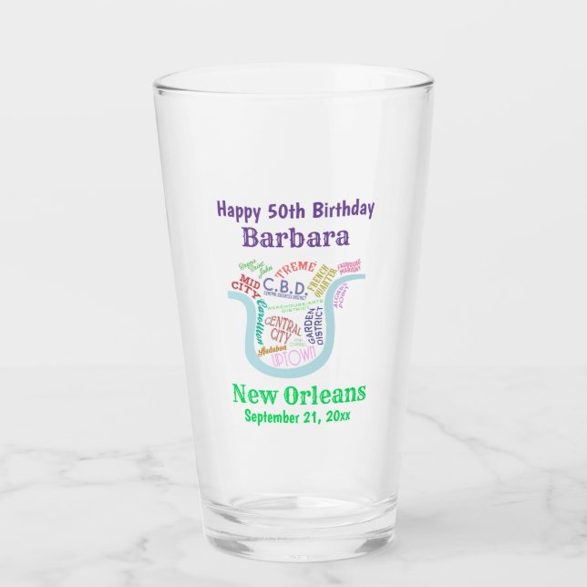 Verre Carte de la Nouvelle-Orléans Anniversaire Fête Fav (Devant)