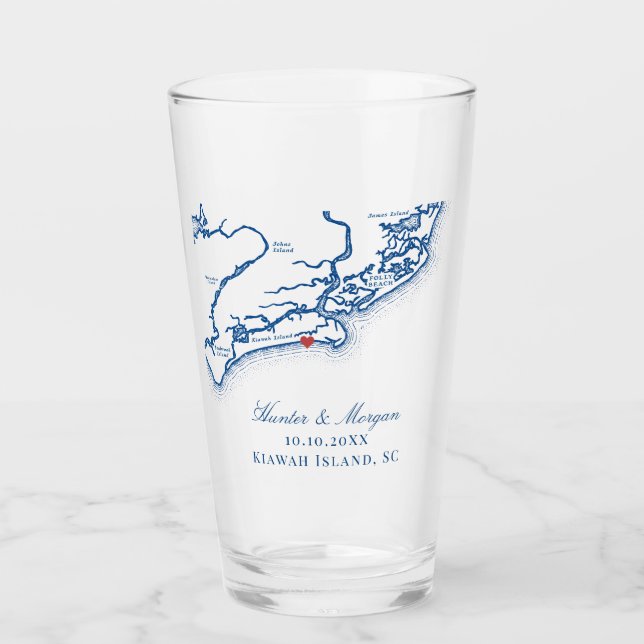 Verre Carte de l'île de Kiawah Elégant Marine Blue Weddi (Devant)