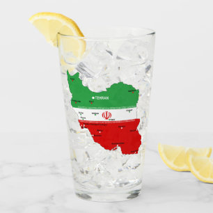 Verre Carte de l'Iran avec drapeau et emblème