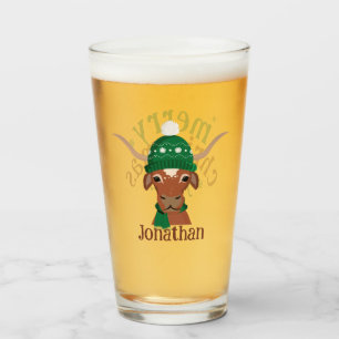 Verre Cartoon Longhorn en Casquette Ski Vert et Écarf