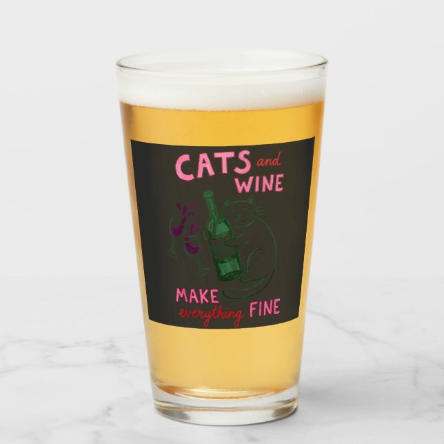 Verre Cats and Wine Funny Mug – Make Everything Fine (Devant (rempli))