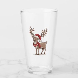 Verre Cerf Animal Noël Cerf Chapeau de Père Noël Xmas 