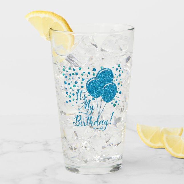 Verre C'est mon anniversaire ! Parties scintillant Aqua  (Devant glace)