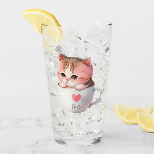 Verre Chat Chibi Rose Pâté Kawaii (Devant glace)