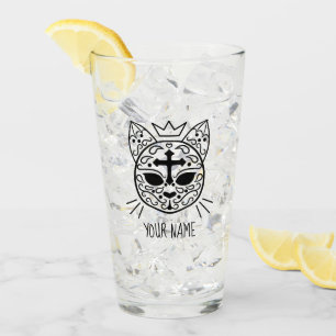Verre Chat de crâne de chat de sucre avec votre nom
