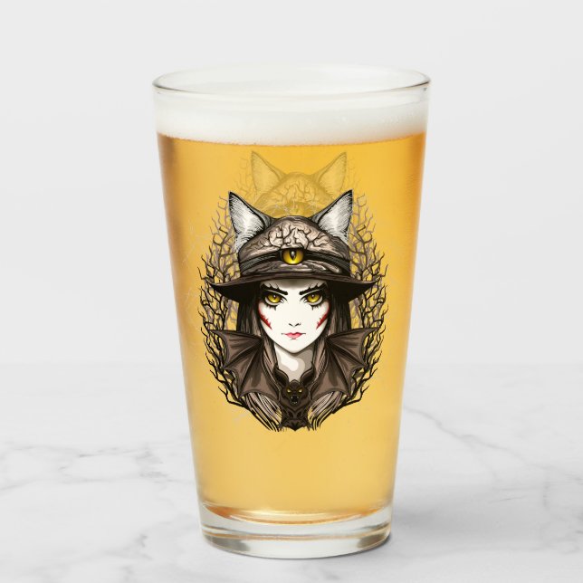 Verre Chat de sorcière Halloween Déplaisant Portrait mig (Devant (rempli))