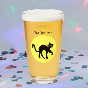 Verre Chat noir éffrayant Arrière Pleine Lune Jaune