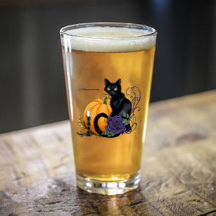 Verre Chat noir Rose pourpre Citrouille Automne