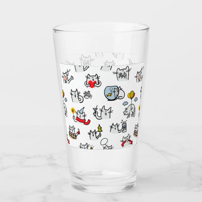 Verre Chats amusants, lait et magie. (Devant)