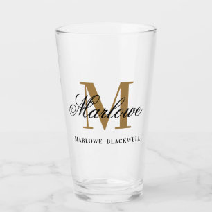 Verre Chic Noir Monogramme de calligraphie