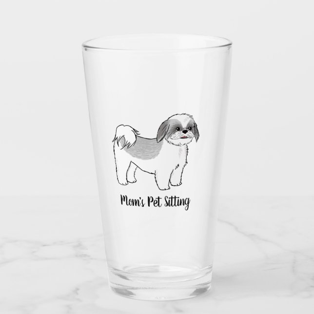 Verre Chien caricature gris et blanc Chih Tzu Personnali (Devant)