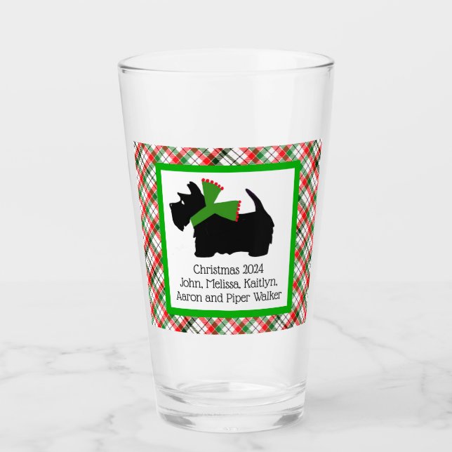 Verre Chien écossais customisé et Tartan Joyeux Noël (Devant)