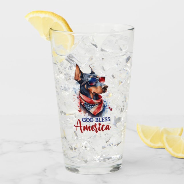 Verre Chien Patriotique - Doberman (Devant glace)