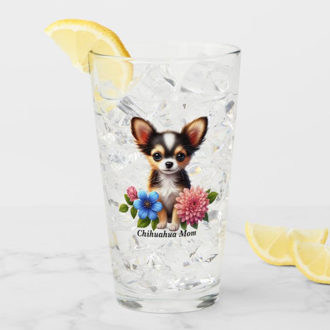 Verre Chihuahua Chiuppy avec fleurs décoratives (Devant glace)