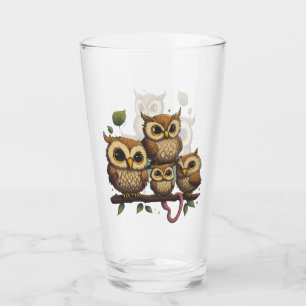 Verre Chouettes de dessin perchées sur une branche