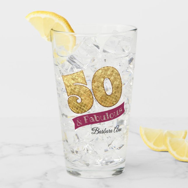 Verre Cinquante et fabuleux 50e anniversaire rose et or (Devant glace)