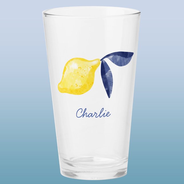 Verre Citron personnalisé (Lemon watercolor personalized custom name glass tumbler)
