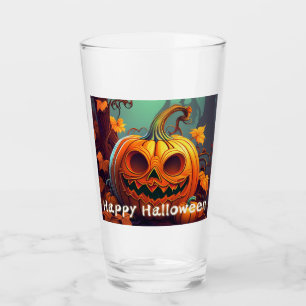 Verre Citrouille orange effrayant avec visage, Halloween