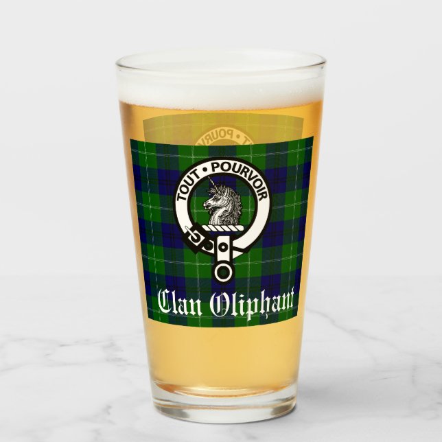 Verre Clan Oliphant Crest Badge et Tartan (Devant (rempli))