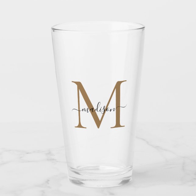 Verre Classic Black Gold Monogramme Élégant Nom de scrip (Devant)