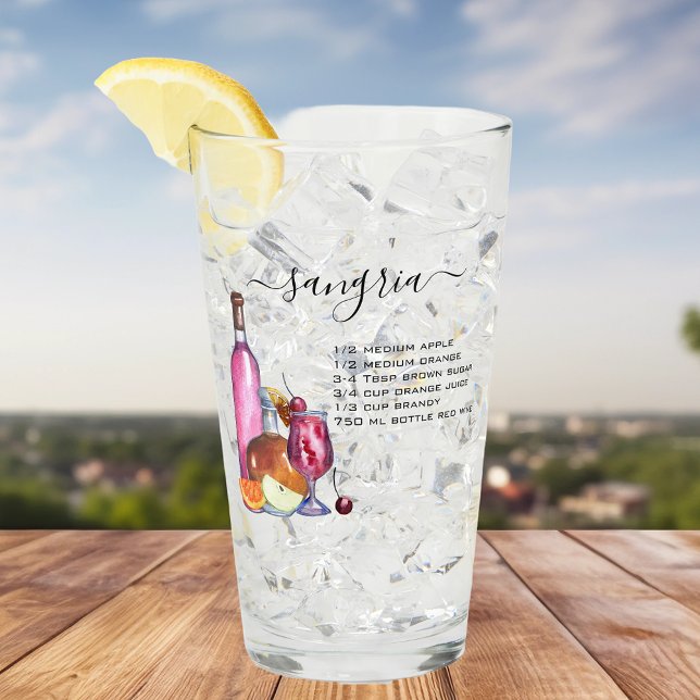 Verre Cocktail Aquarelle Recette Boissons mixtes Sangria (Créateur téléchargé)