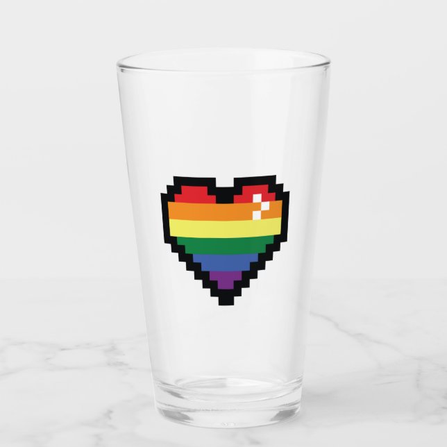 Verre Coeur de pixel arc-en-ciel (Devant)