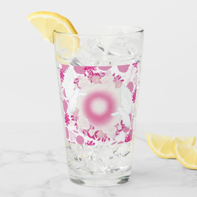 Verre colombe à fleurs (Devant glace)