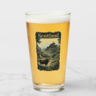 Verre Conception Écosse : Vache des Highlands, château e