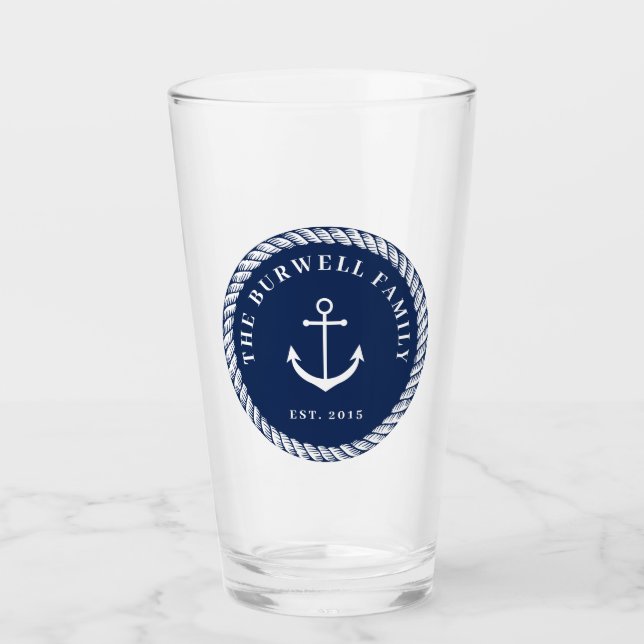 Verre Corde & Ancre Marine Blue Ajouter votre nom (Devant)