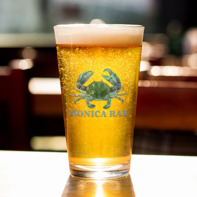 Verre Crabe Crustacé Bleu Monogramme nom (Créateur téléchargé)