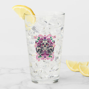 Verre Crâne floral, squelette aquarelle rose, Halloween.