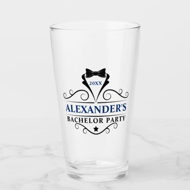 Verre Cravate noire Bachelor Party Bleu ou Choisir la co (Devant)