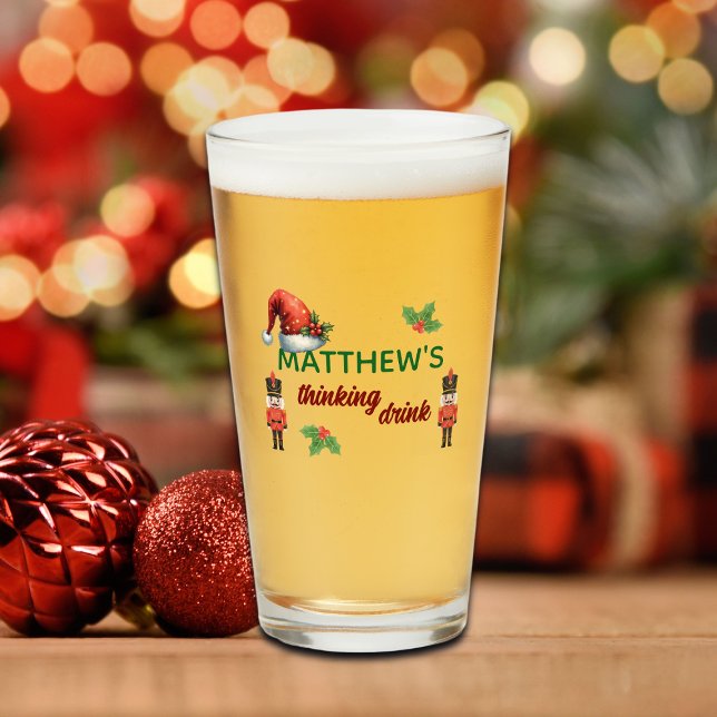 Verre Custom Name Funny Thinking Drink Christmas Hat (Créateur téléchargé)