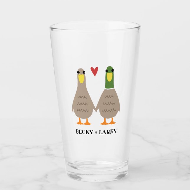 Verre Cute Canards Couple Holding Mains Personnalisées (Devant)