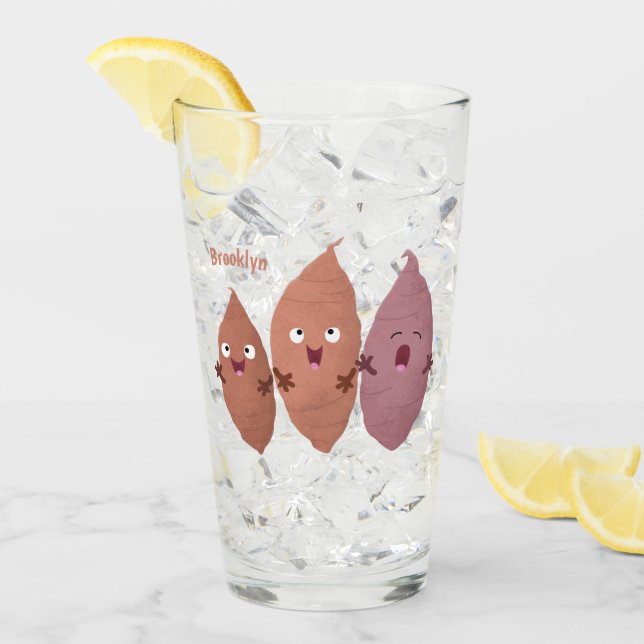Verre Cute chantant des patates douces caricaturales lég (Devant glace)
