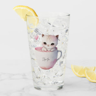 Verre Cute Kitten avec Coeur de Balloon