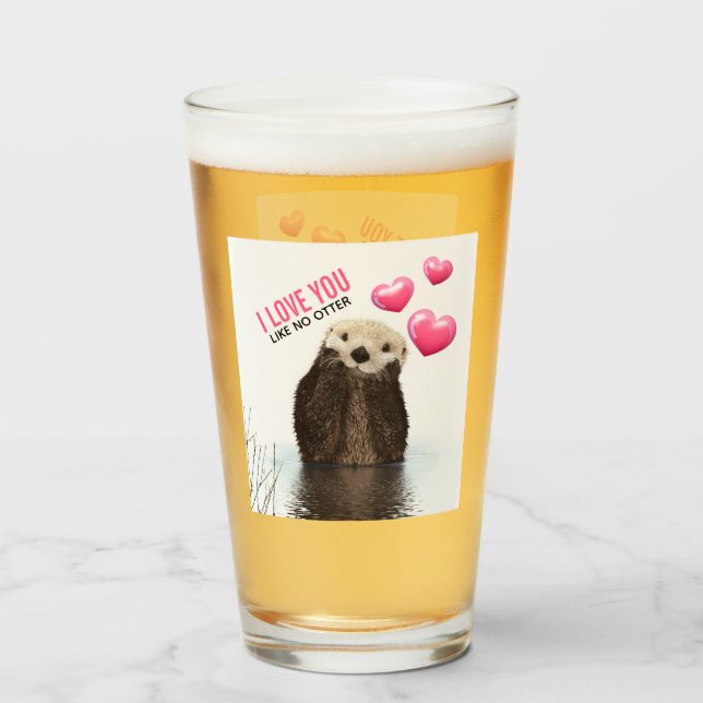 Verre Cute Otter avec Coeurs roses Vous aimez jouer (Devant (rempli))