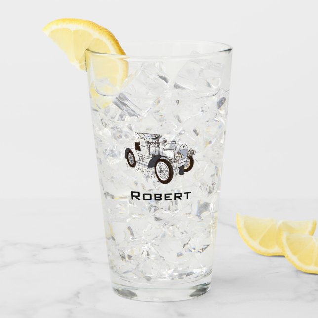 Verre Cute Retro Car Black ajouter Nom (Devant glace)