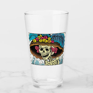 Verre Dame Crâne de Sucre au Chapeau de Soleil Floral Gr