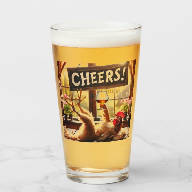 Verre de bière coq ivre drôle (Devant (rempli))