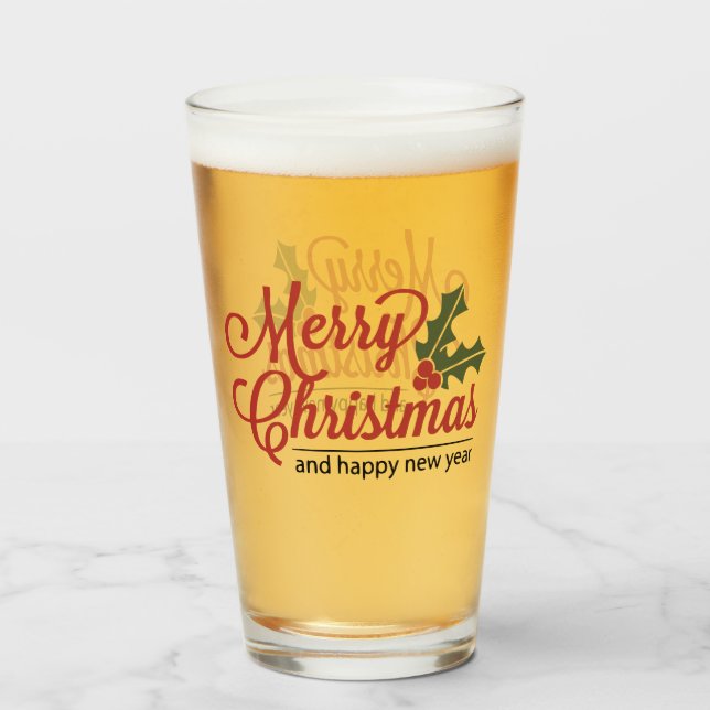 Verre de bière de houx de Joyeux Noël (Devant (rempli))
