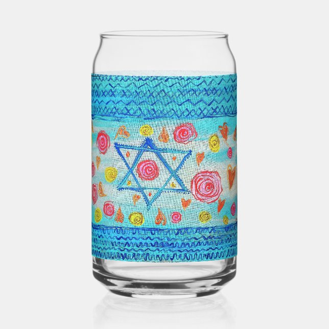 Verre de drapeau israélien lunatique avec fleurs & (Recto)