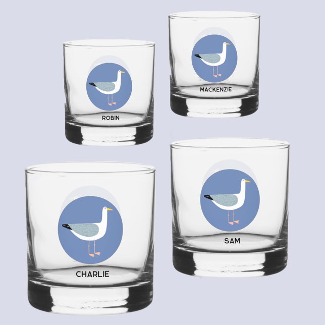 Verre de goéland personnalisé (Personalized name seagull coastal glass set)